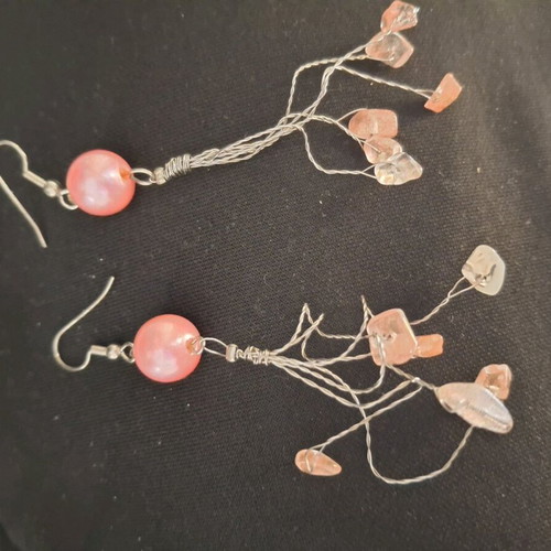 Earring set with white-pink stones slightly used