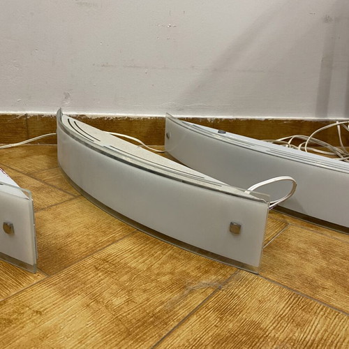 Set of 3 modern glass wall sconces used