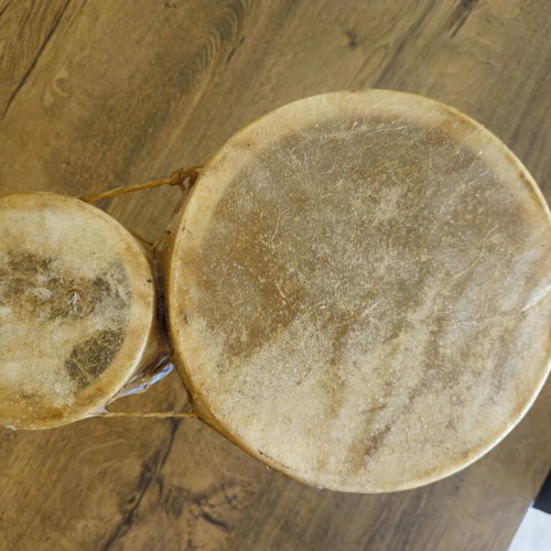 Moroccan Clay Bongos used, handmade ethnic percussion drums