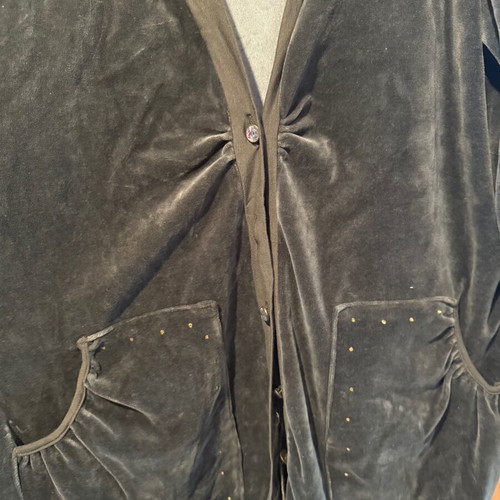 Velvet cardigan with stones and strass, new, gray, XXL