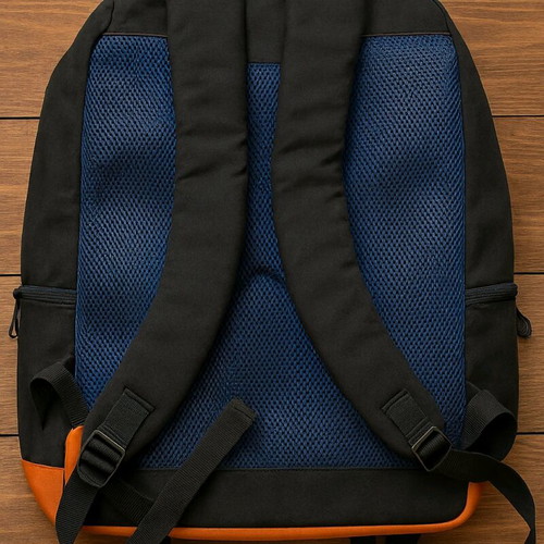Backpack with Monster Design New, Black with Brown Leather Details