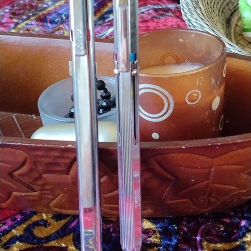 Vintage metal pen set used, 4-color FAG and Elite dual-tip