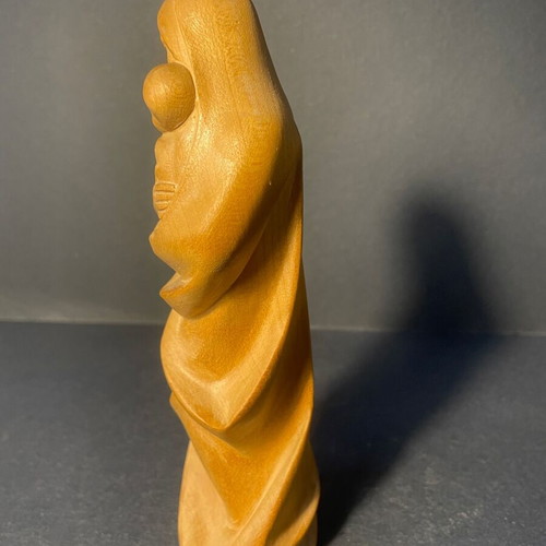 Vintage Wooden Madonna with Child Val Gardena Italy maple wood