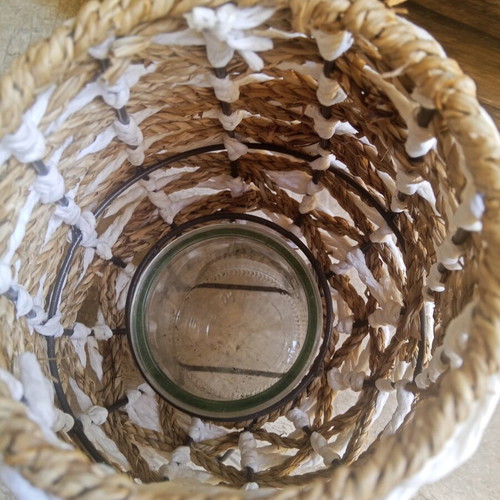 Set of two decorative wicker tealight holders