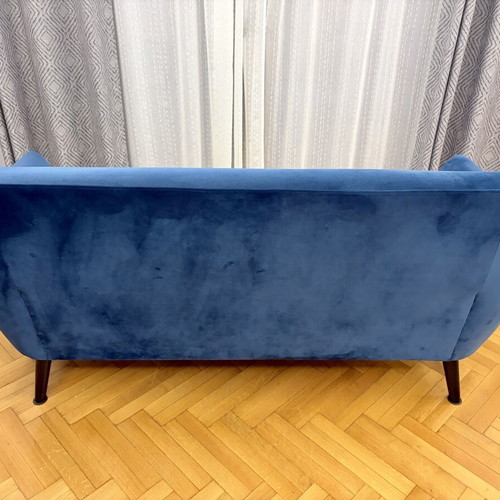 Velvet two-seater sofa deep blue like new