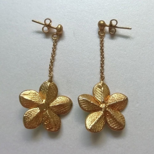 Silver gold-plated handmade flower earrings with green enamel and zircon new