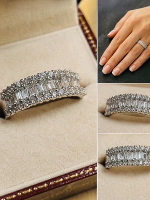 White Gold 10K Ring with 1.22ct Baguette & Brilliant Diamonds Like New