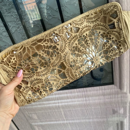 Leather envelope bag with transparency used, beige 33x14