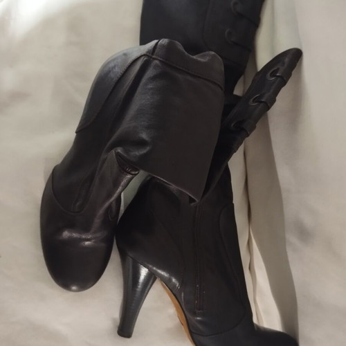 Leather high-heeled boots size 37, brown