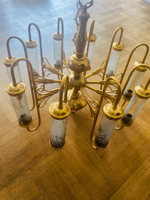 Πολυέλαιος μπρούτζινος με γυαλιά μεταχειρισμένος με χαρακτικό σχέδιο