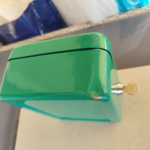 Metal cash box with security keys, green