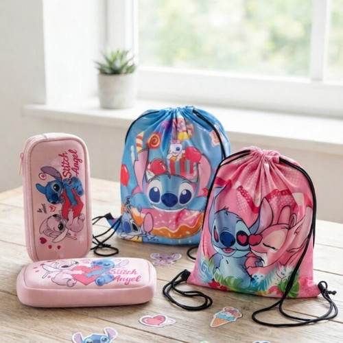 Disney Stitch Set of 2 Kids Backpacks and 2 Pencil Cases like new