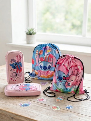 Disney Stitch Set of 2 Kids Backpacks and 2 Pencil Cases like new