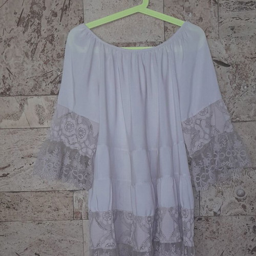 Cacharel women's blouse like new with lace beige, sizes XL to 4XL