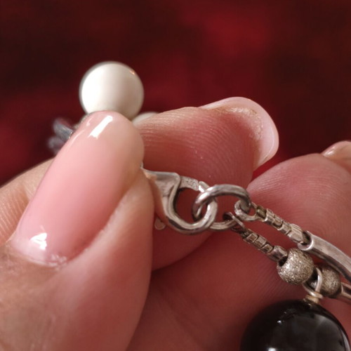Handmade jewelry set with silver 925, onyx and white stones, like new
