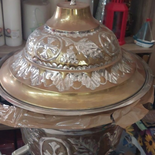 Small Holy Water Font like new with two taps, height 78 cm, diameter 35 cm
