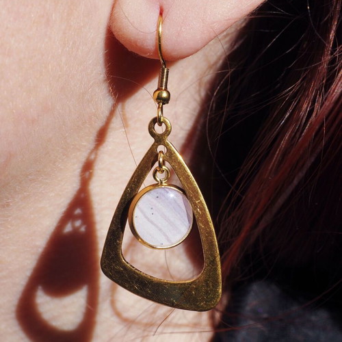 Artisan earrings new, gold-plated stainless steel with white detail