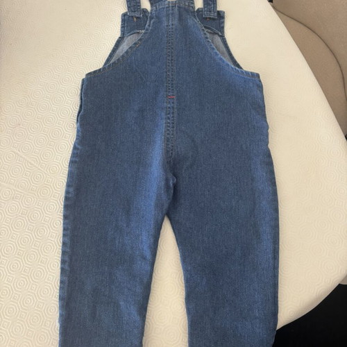 Denim overalls with teddy bear for 2-3 years old, like new