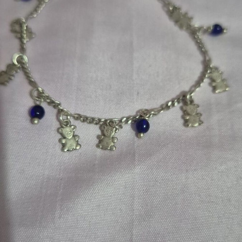 925 silver bracelet with teddy bear charms and blue stones