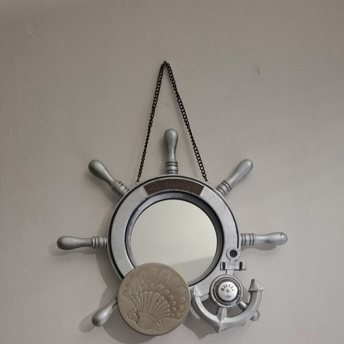 Soviet Wall Mirror Ship Wheel with Thermometer vintage, like new