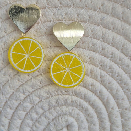 Lemon Love Earrings new, gold and yellow