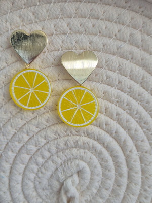 Lemon Love Earrings new, gold and yellow