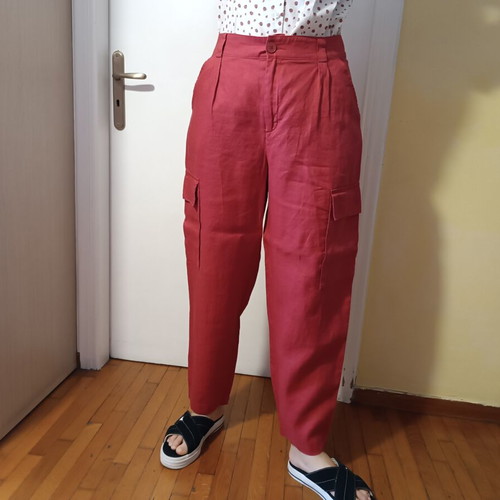 United Colors of Benetton Linen Cargo Pants New Coral Pink
