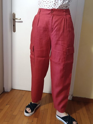 United Colors of Benetton Linen Cargo Pants New Coral Pink