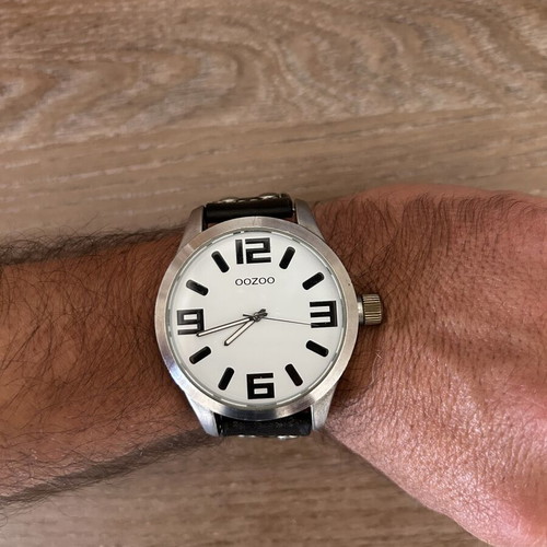 Oozoo watch with black leather strap used