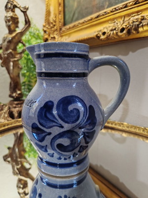 Hessigheimer vintage German ceramic wine jug, cobalt blue