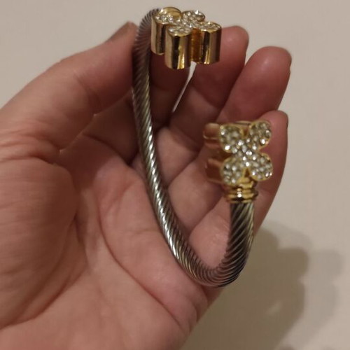 Two-tone bracelet open cuff stainless steel, new