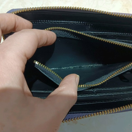 Leather women's wallet used, purple with gold details