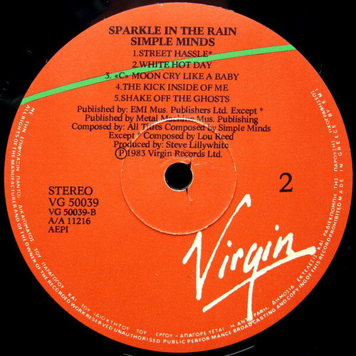 Simple Minds Sparkle In The Rain vinyl record used, punk
