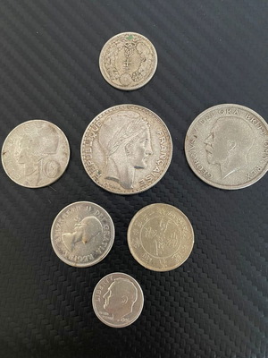 Silver coins used, assorted 20 sen Japan 1905 and others