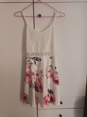 Dress new, white floral with lace top, size S