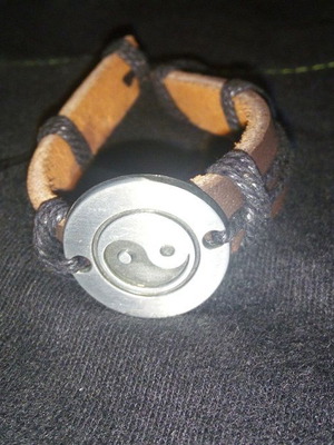 Leather Yin Yang Bracelet with Metal Element like new