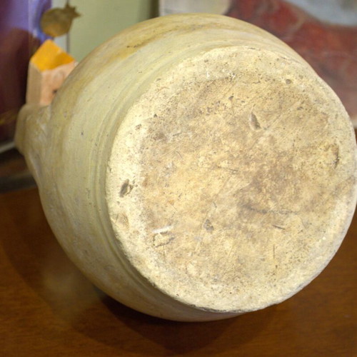 Mediterranean terracotta olive oil jug used, Apulian pottery