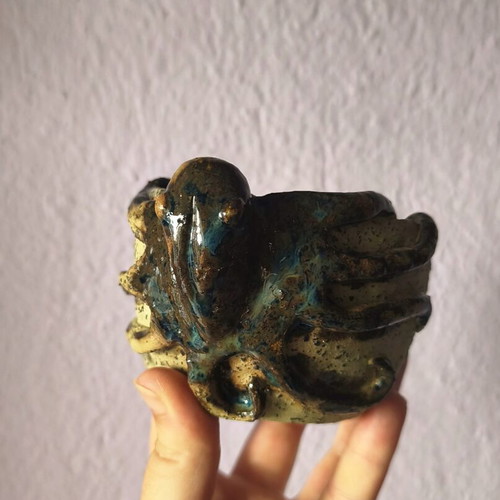 Handmade ceramic octopus cup with handle