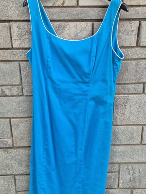 Blue sleeveless dress with white trim, made in Italy, size XL