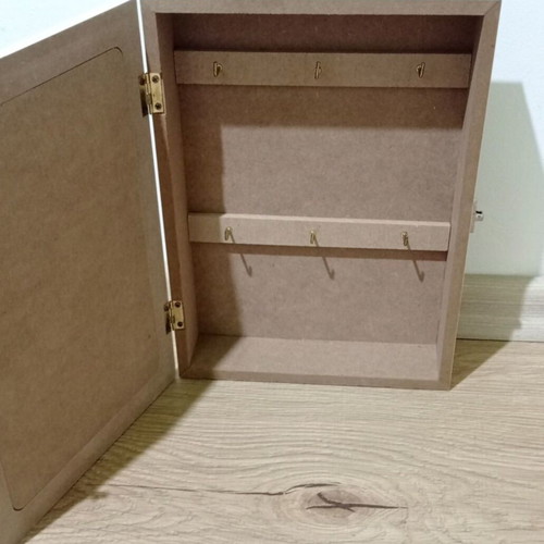 Wooden key or jewelry box with home and retro bicycle decor