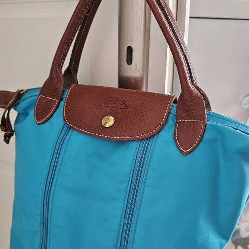 Longchamp handbag used, brown and turquoise
