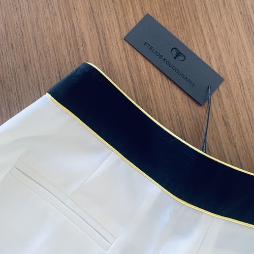Stelios Koudounaris baggy fabric pants, ecru with black and yellow trim