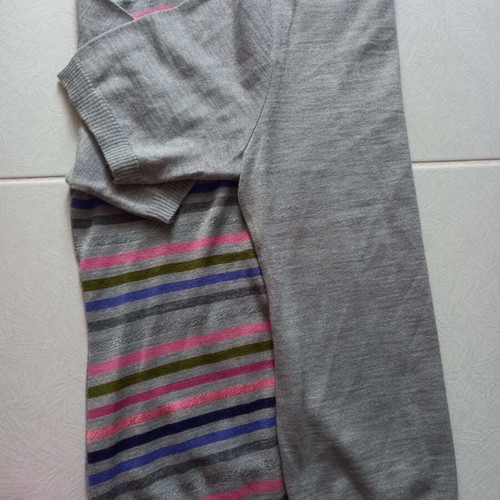 Women's knitted striped sweater like new, gray base with colorful stripes