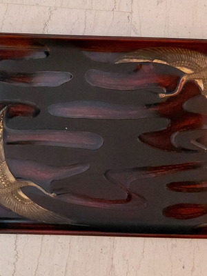 Vintage melamine tray with bronze carving