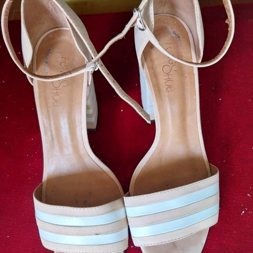 FeNg shoe women's leather sandals used, size 38, beige and white