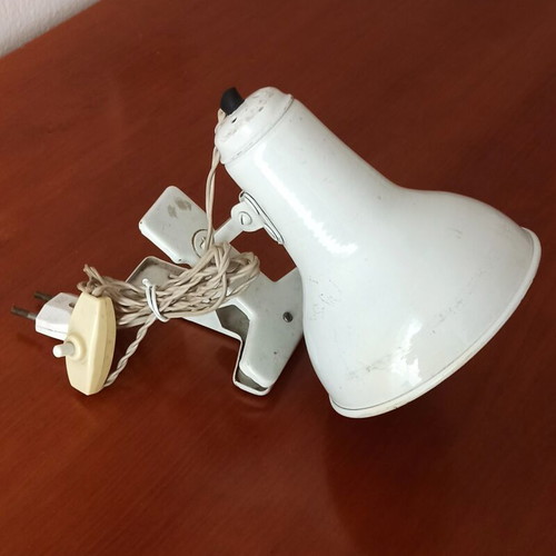 Retro vintage desk lamp with clip used, white