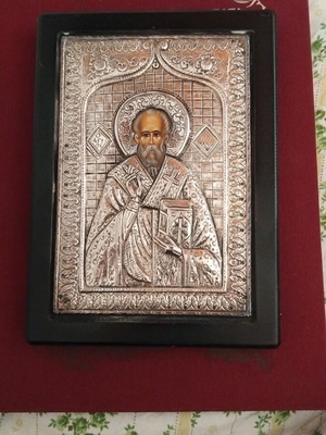 Saint Nicholas silver religious icon new, dimensions 22x16cm