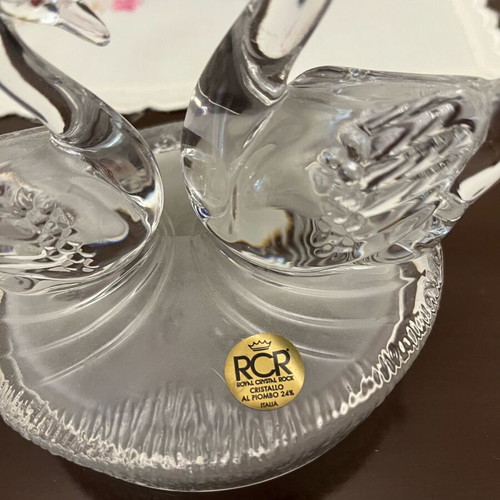 Crystal decorative figure swans RCR Italy like new