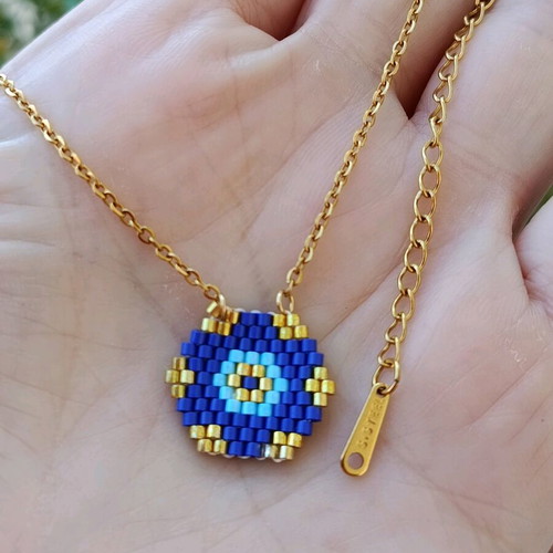 Handmade geometric evil eye necklace with Miyuki beads made to order