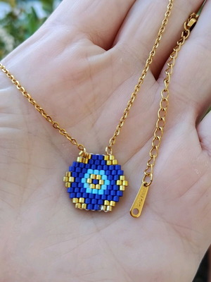 Handmade geometric evil eye necklace with Miyuki beads made to order